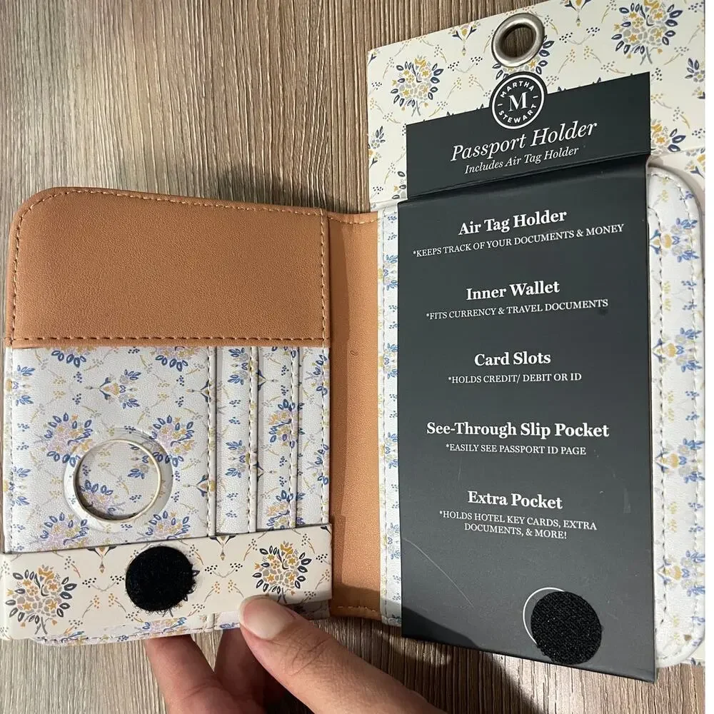 Martha Stewart Floral Passport Holder Elegant Travel Organizer Air Tag Holder